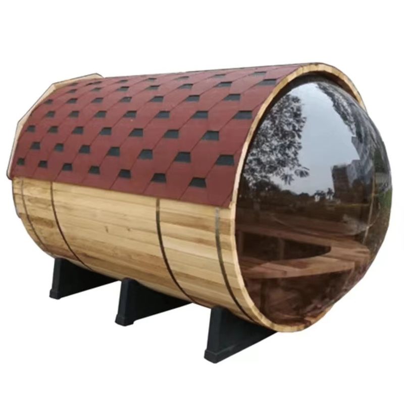 Sauna tradizionale a botte a vapore in legno naturale 2025 in cedro canadese / hemlock con stufa a legna da 6KW e vetro panoramico