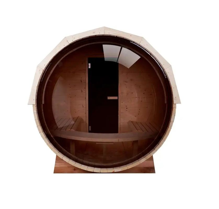 Sauna tradizionale a botte a vapore in legno naturale 2025 in cedro canadese / hemlock con stufa a legna da 6KW e vetro panoramico