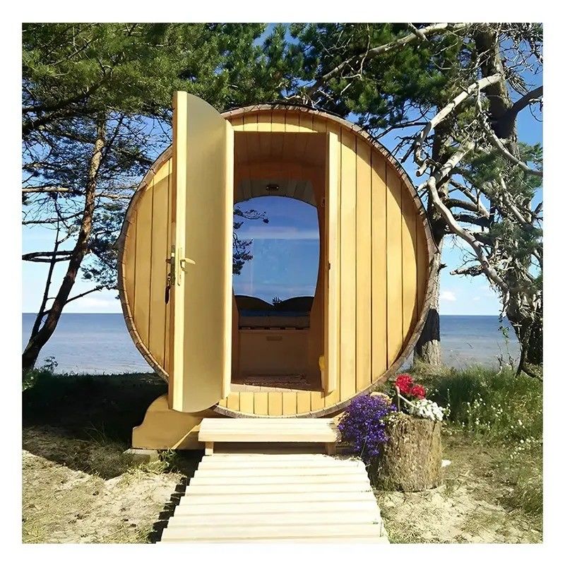 2025 Canadian Red Cedar Solid Wood Barrel 6 Persone Sauna a vapore all'aperto