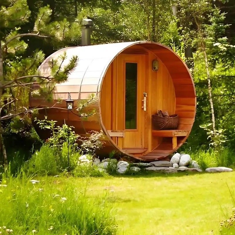 2025 Canadian Red Cedar Solid Wood Barrel 6 Persone Sauna a vapore all'aperto