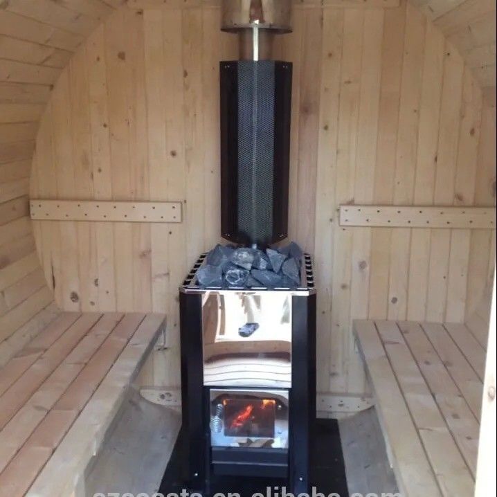 Sauna in legno con certificato CE, capacità 4-8 persone, design esterno a botte e stufa a legna