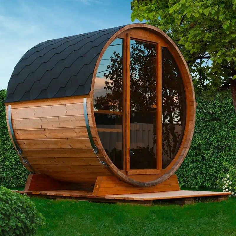 2025 Legno massello di cedro rosso 4-6 Persone Sauna a vapore asciutta all'aperto Barile a cicuta con stufa e costruzione durevole