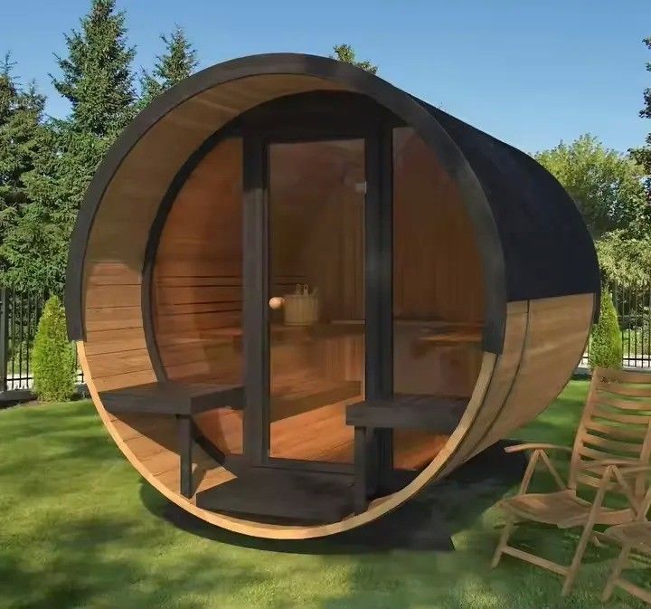 2025 Legno massello di cedro rosso 4-6 Persone Sauna a vapore asciutta all'aperto Barile a cicuta con stufa e costruzione durevole