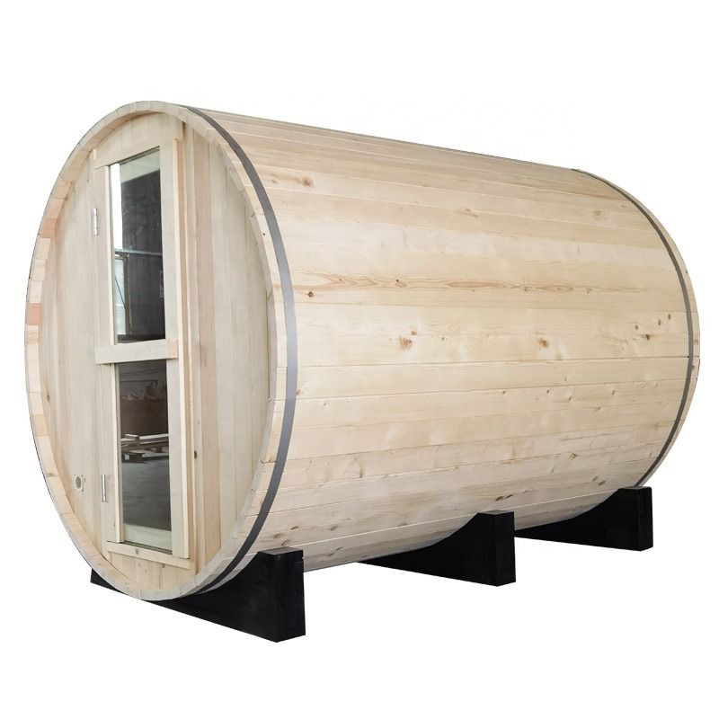 Nuova sauna canadese in legno di pino/abeto/cedro per esterni a botte, sauna a vapore tradizionale con accessori per stufa, per 4-6 persone