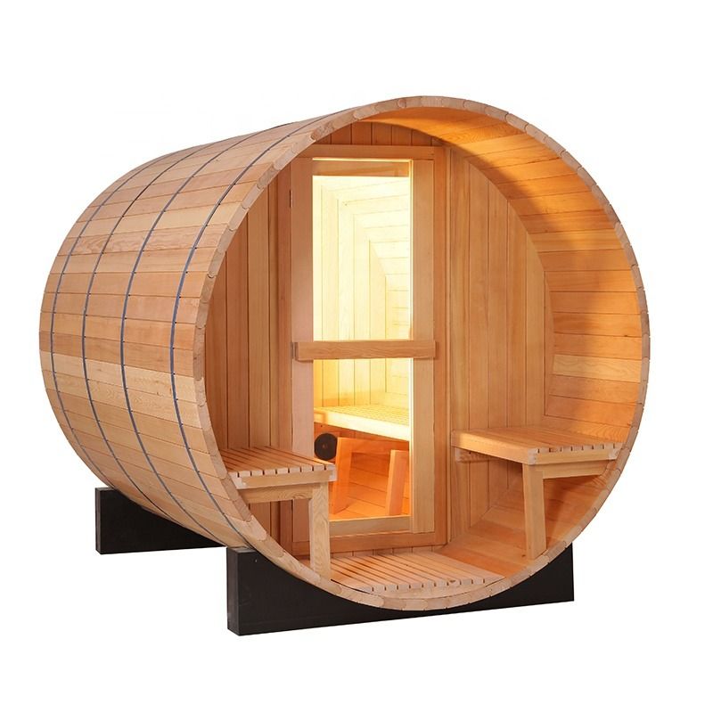 Nuova sauna canadese in legno di pino/abeto/cedro per esterni a botte, sauna a vapore tradizionale con accessori per stufa, per 4-6 persone