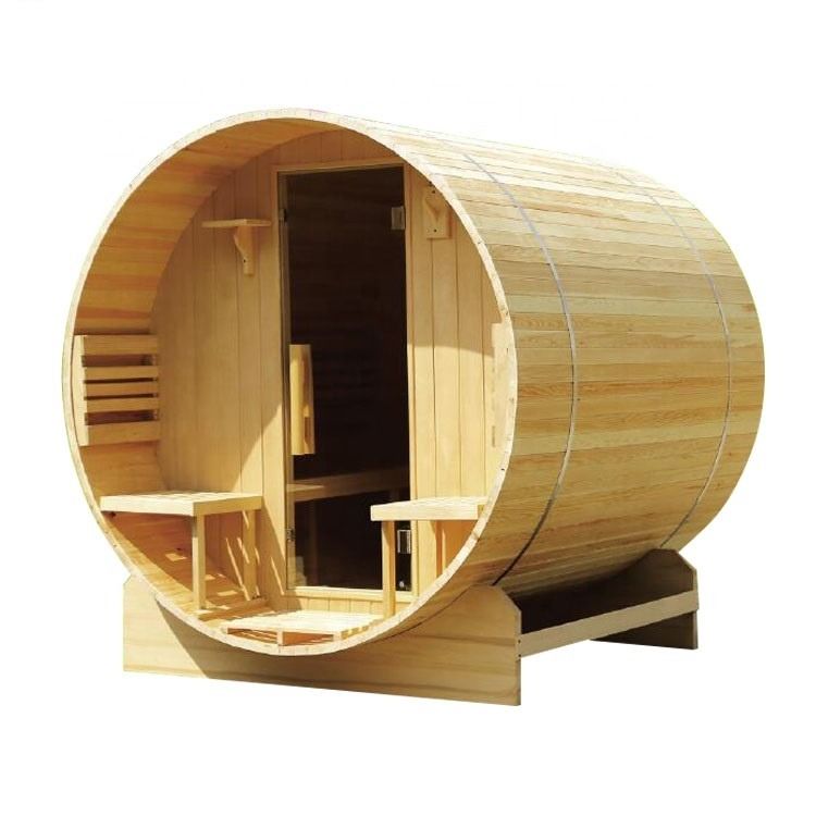 2022 Popolare Sauna tradizionale per 3-4 persone Sauna a barile con camera riscaldatrice per uso esterno Sauna bella Harvia Sauna per famiglia Pino canadese