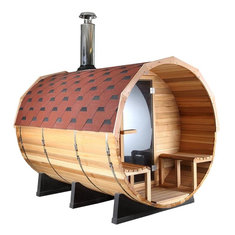 Sauna a botte in stile europeo tradizionale per 3-4 persone con stufa per sauna Harvia, uso esterno, bella camera sauna per famiglie, pino canadese