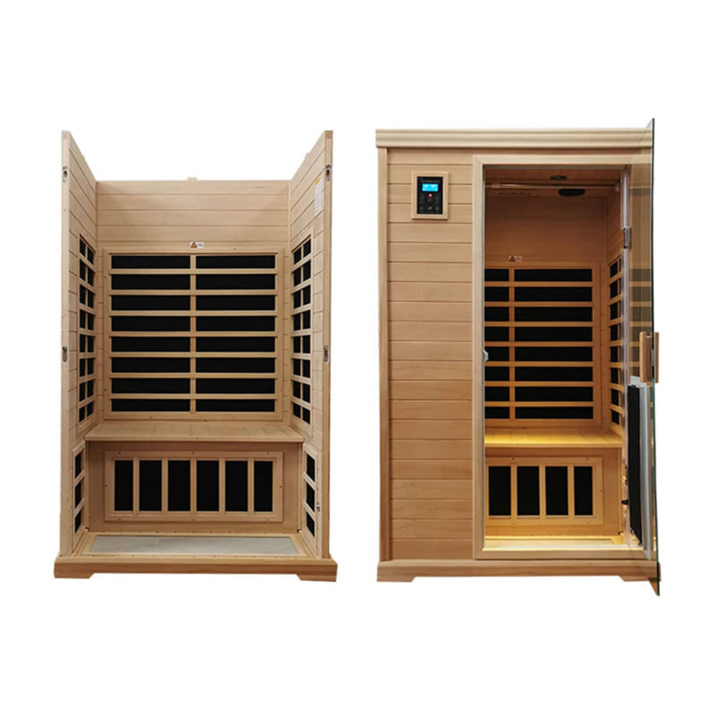 Sala di sauna in legno tradizionale a infrarossi Dimensione per 2 persone Riscaldamento 1750W 9 piatti 10 minuti Pre- riscaldamento Tempo e temperatura controllo predefinito