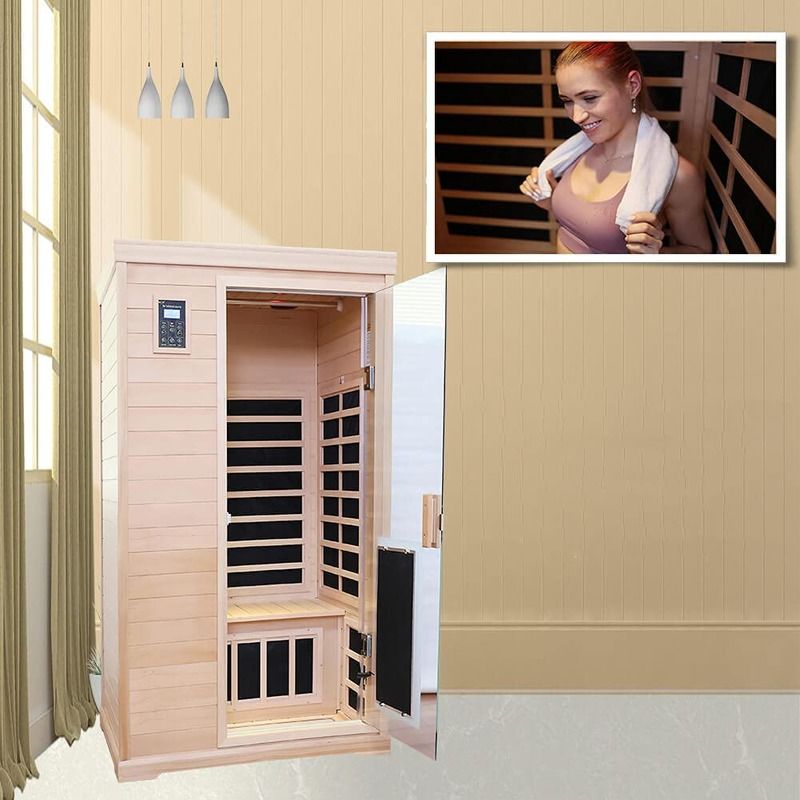 Sala di sauna in legno tradizionale a infrarossi Dimensione per 2 persone Riscaldamento 1750W 9 piatti 10 minuti Pre- riscaldamento Tempo e temperatura controllo predefinito
