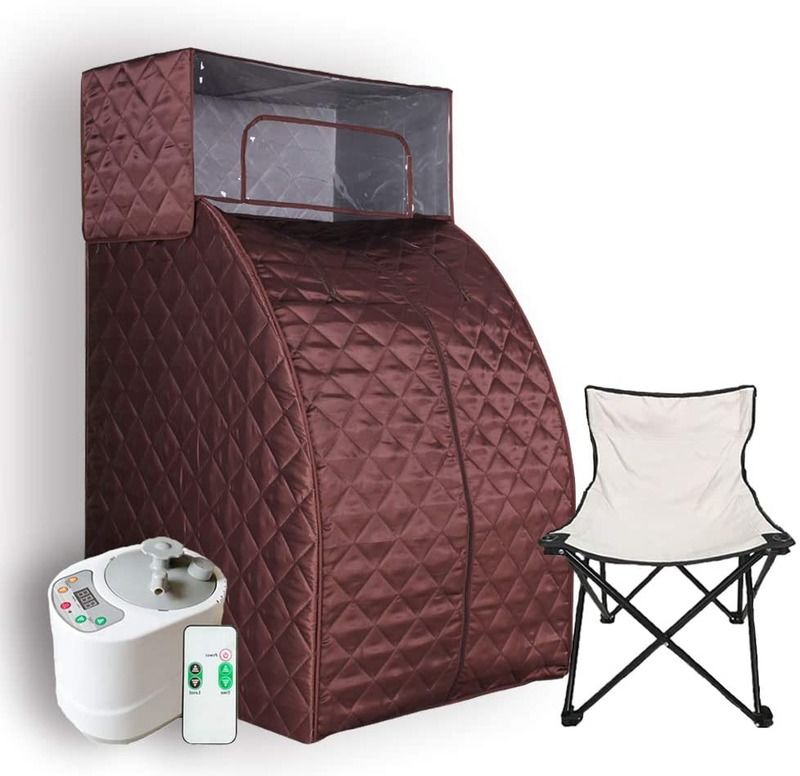 Set Sauna a Vapore Moderno con Generatore di Vapore, per una Persona, con Telecomando, Box Termico per la Casa, con Copricapo e Sedia, Kit per la Perdita di Peso